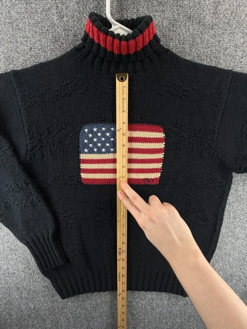 Polo Ralph Lauren Hand Knit Flag Sweater Pullover Turtleneck Mock Neck Medium